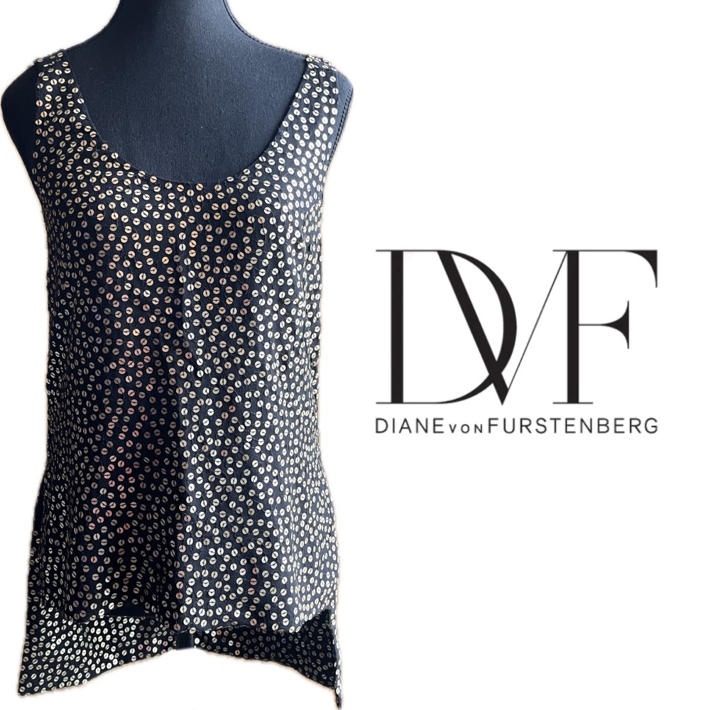 DVF Diane von Furstenberg Desta Sequin Embellished Silk Chiffon Hi-Low Tank Top
